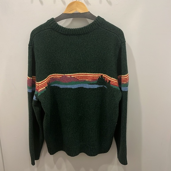 Men’s L.L. Bean Graphic Lamb Wool Green Sweater - Picture 2 of 5